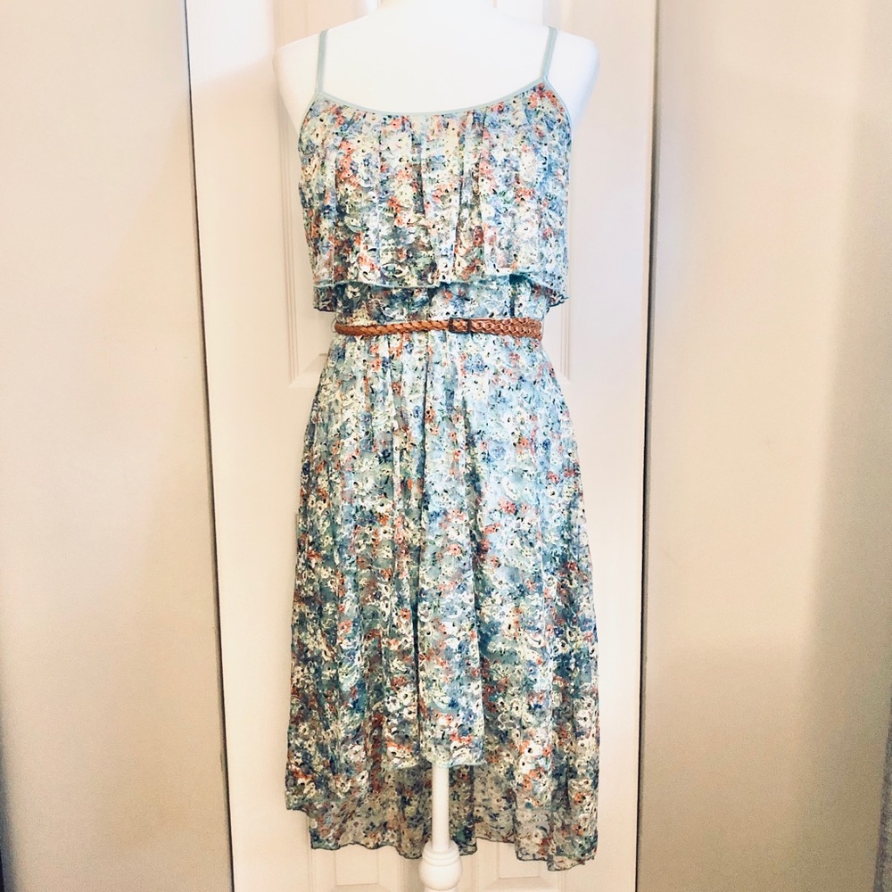 Lacy Floral Pastel High Low Belted Midi Dress ✨
